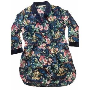 Victoria Secret VTG Gold Label Satin Nightshirt S Floral Button Up Long Sleeve